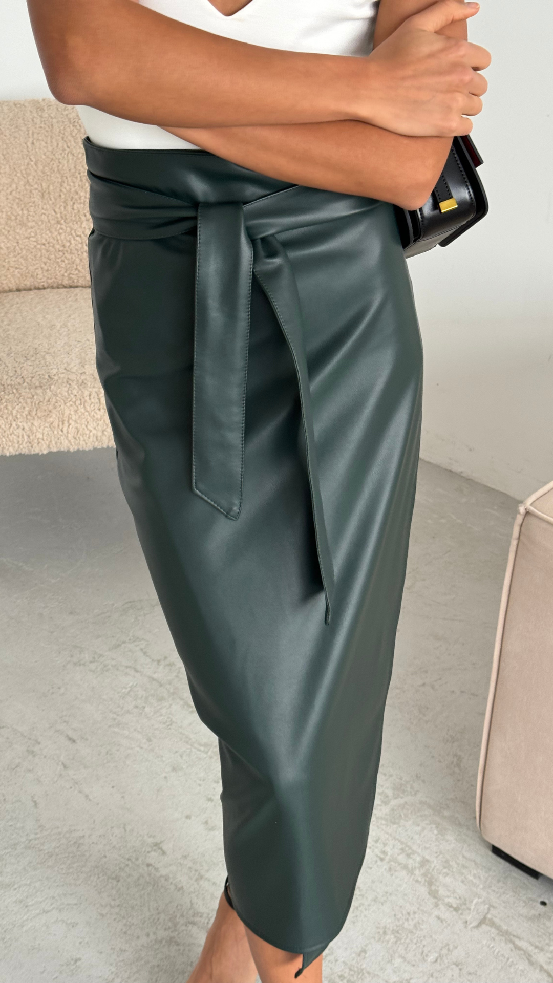 Long leather clearance skirt khaki