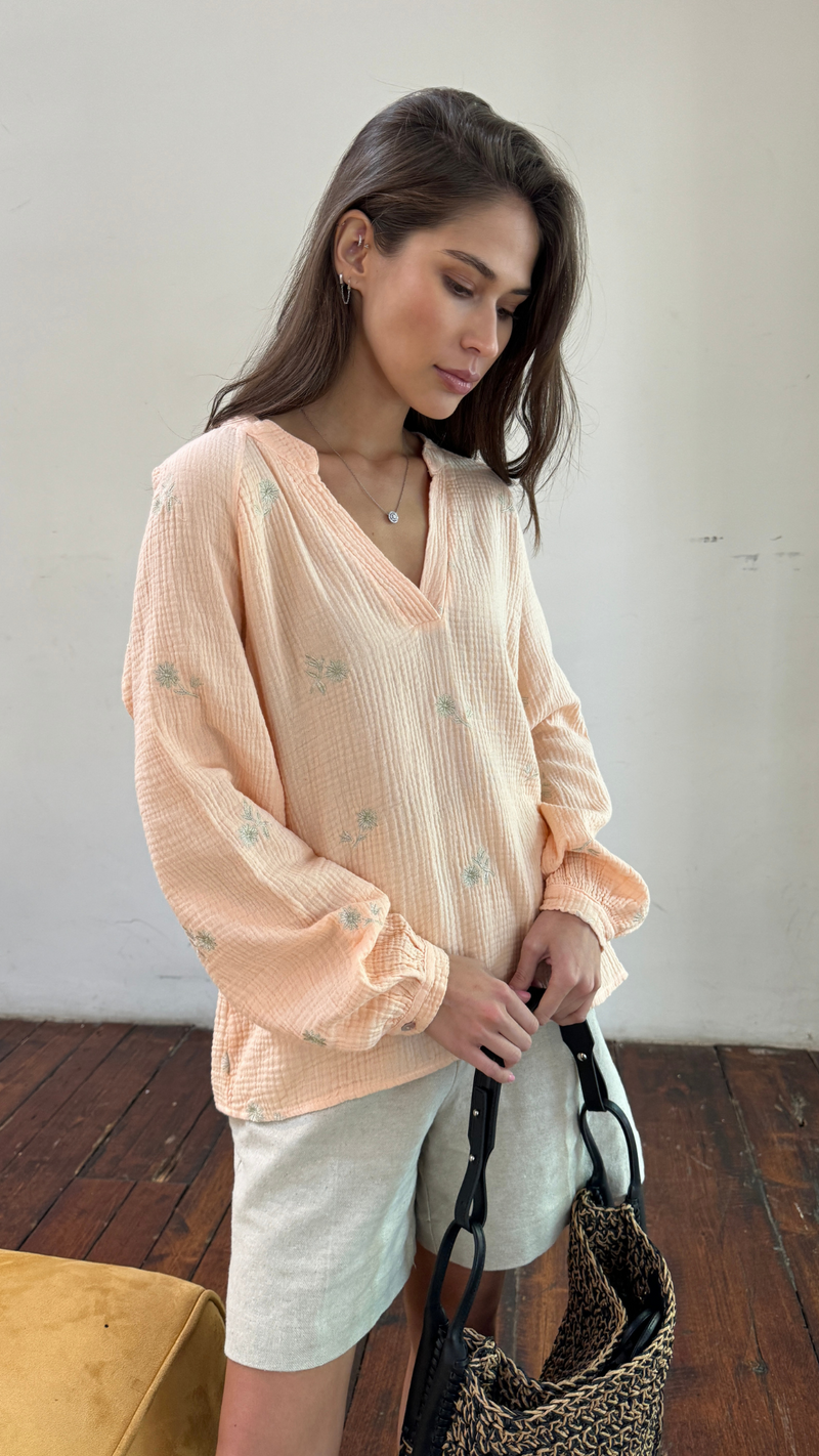 ZAINA EMBROIDERED TOP - APRICOT