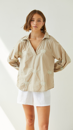 MIRELLE EMBROIDERED TOP - LIGHT TAUPE