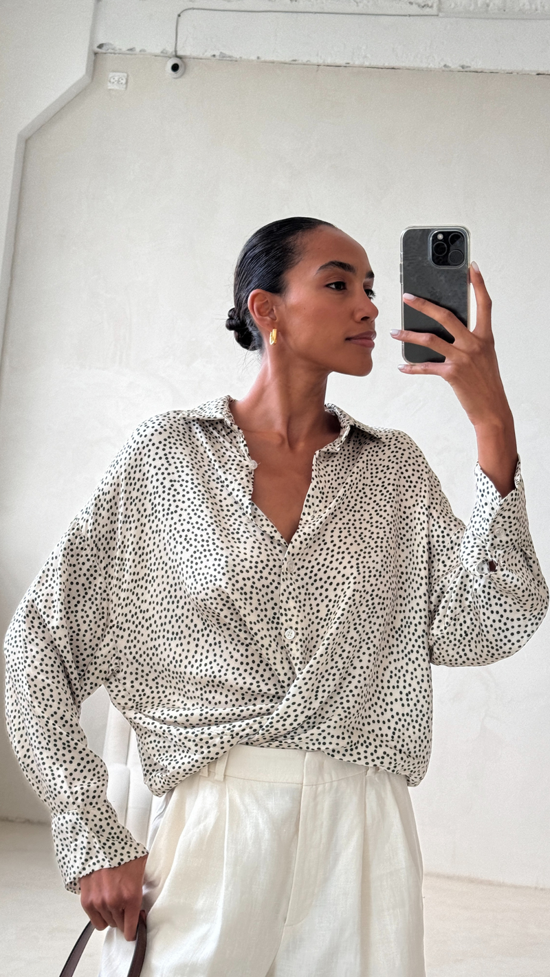 RHEA SILK SHIRT - IVORY POLKA DOTS