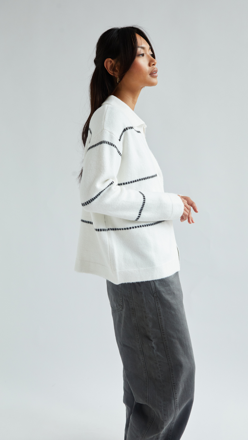 CLARA CONTRAST STITCH CARDIGAN - IVORY BLACK