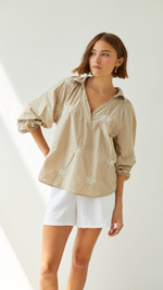 MIRELLE EMBROIDERED TOP - LIGHT TAUPE