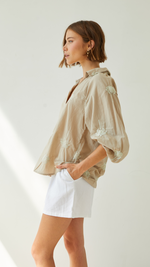 MIRELLE EMBROIDERED TOP - LIGHT TAUPE