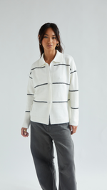 CLARA CONTRAST STITCH CARDIGAN - IVORY BLACK