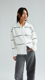 CLARA CONTRAST STITCH CARDIGAN - IVORY BLACK