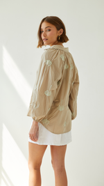 MIRELLE EMBROIDERED TOP - LIGHT TAUPE