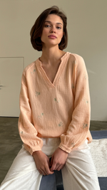 ZAINA EMBROIDERED TOP - APRICOT