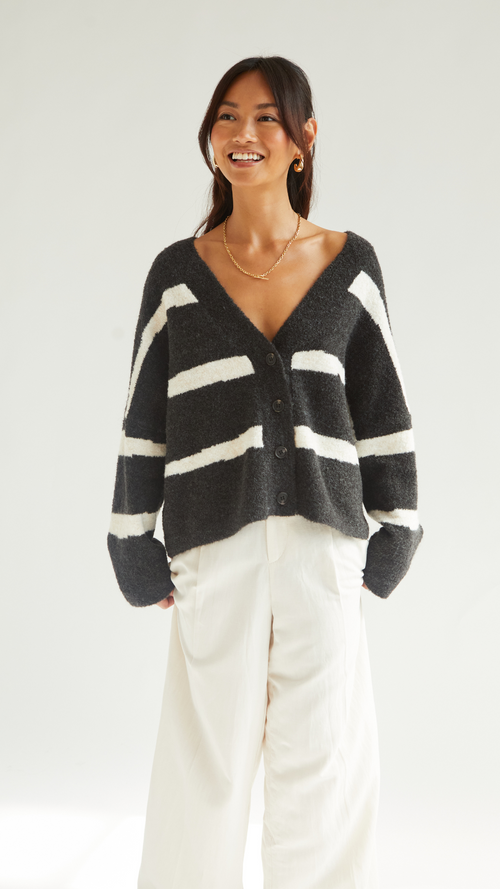 POLINA CARDIGAN - DARK GREY IVORY