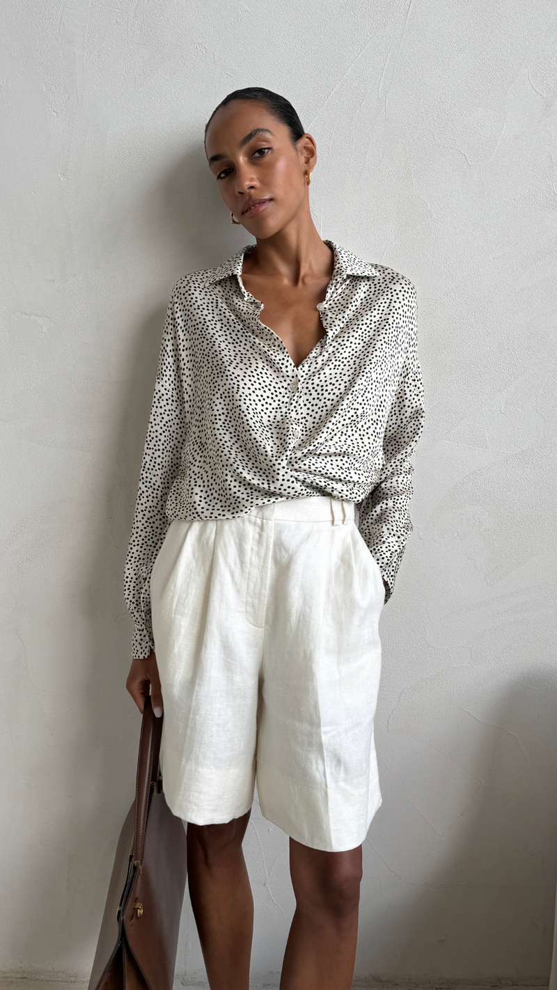 RHEA SILK SHIRT - IVORY POLKA DOTS