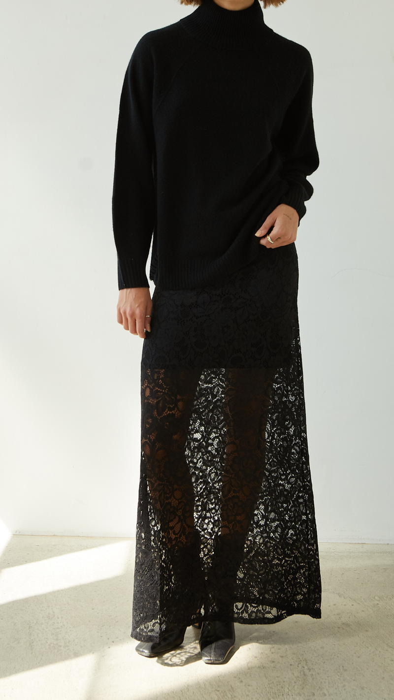 ALBA LACE SKIRT - BLACK