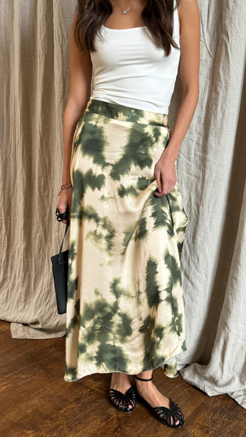 REMI SKIRT - KHAKI TIE DYE PRINT