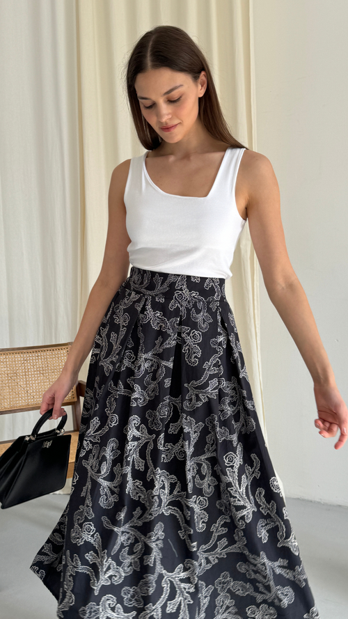 ADIRA SKIRT - BLACK PRINT