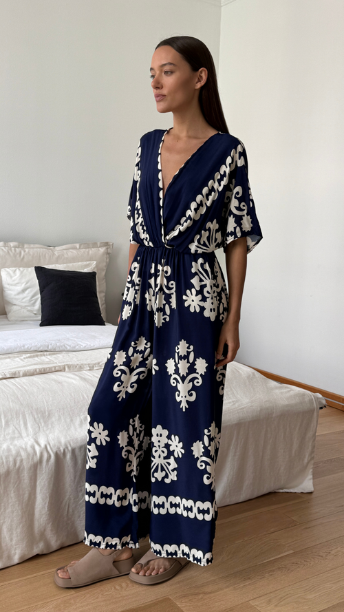 MOLLY PRINTED JUMPSUIT - CELESTE BLUE