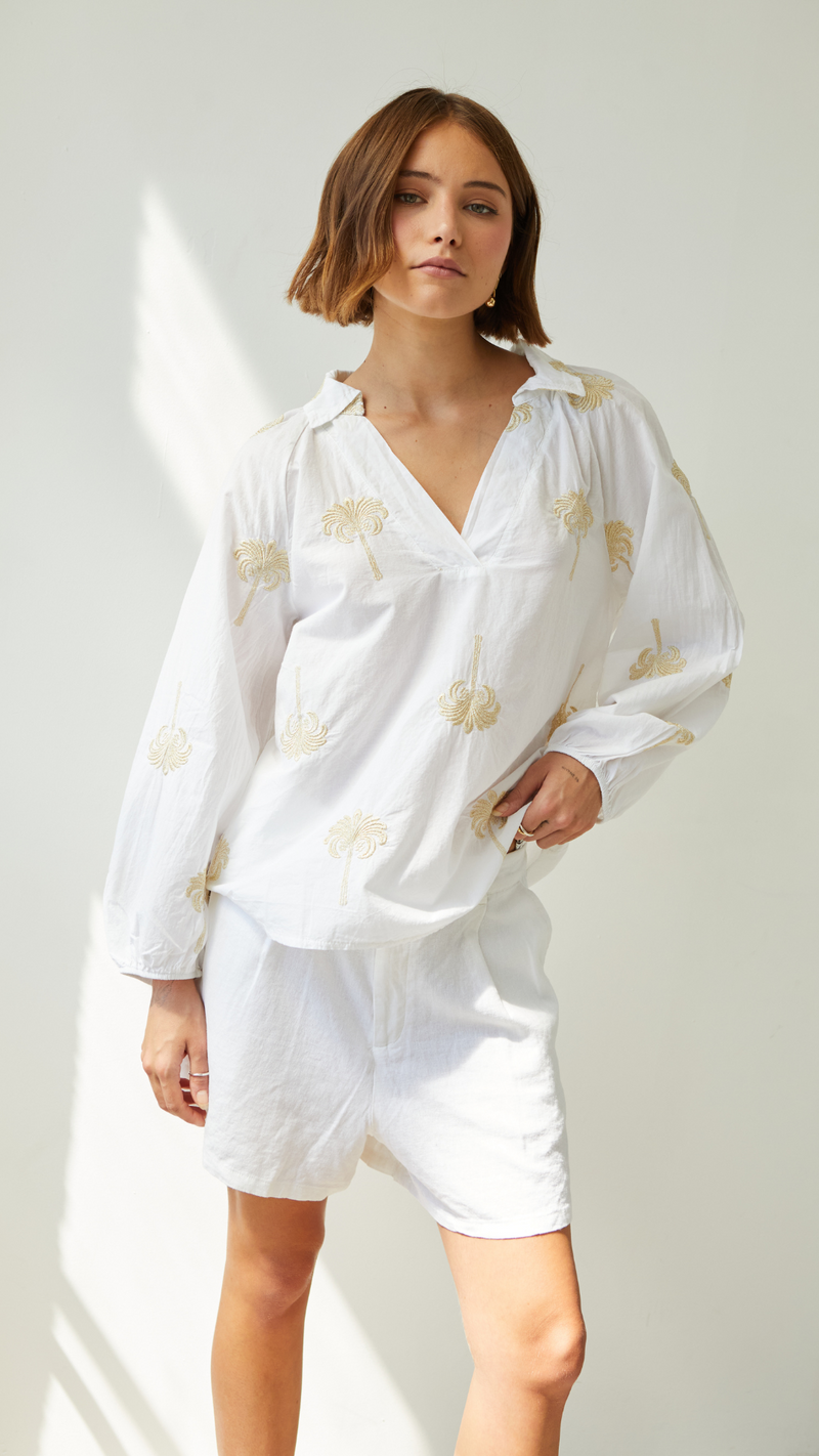 MIRELLE EMBROIDERED TOP - WHITE