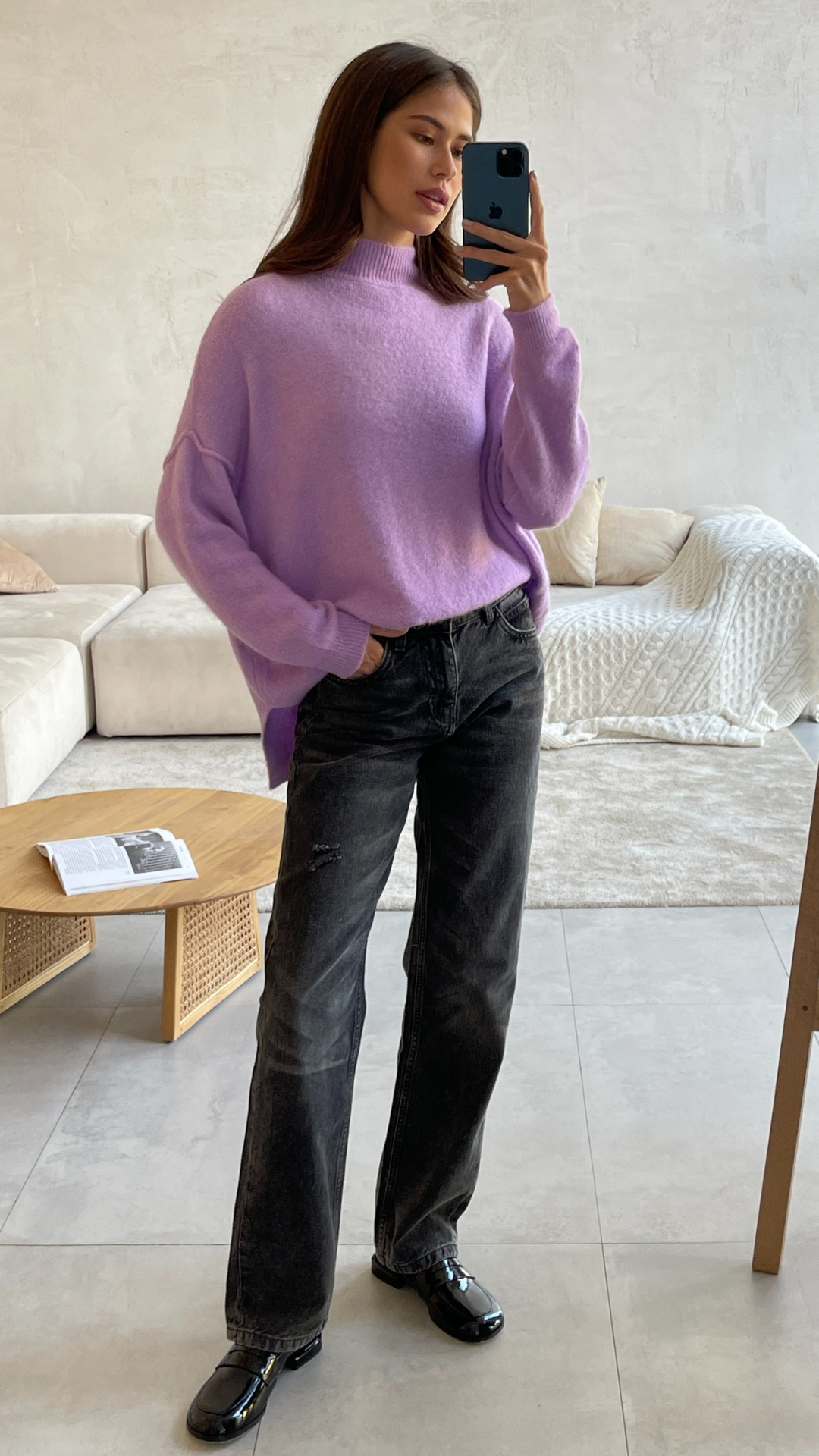 Lilac shop sweater outfit