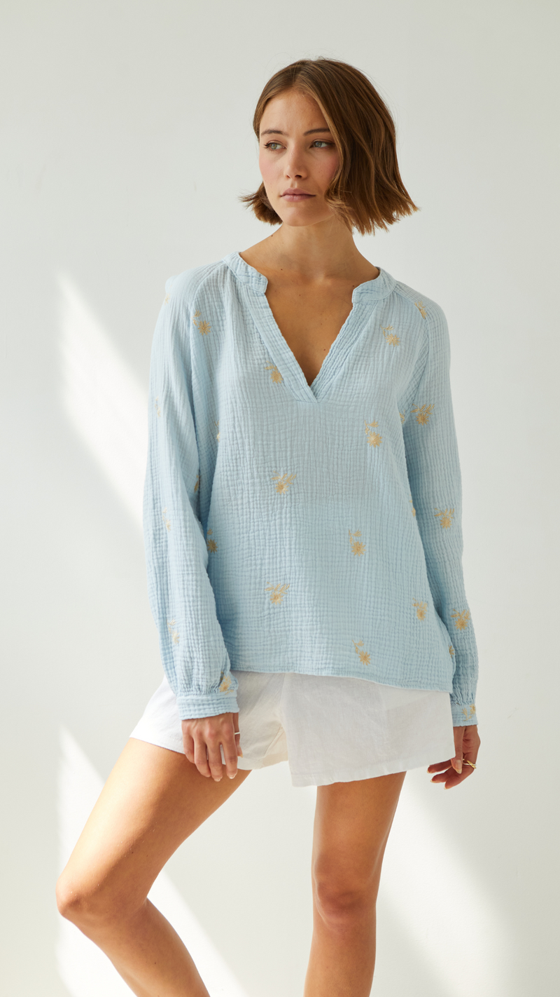 ZAINA EMBROIDERED TOP - SKY BLUE