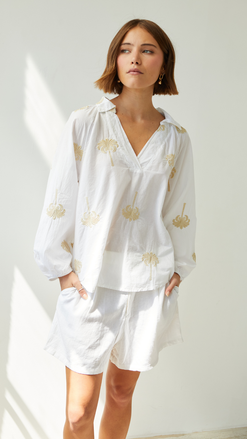 MIRELLE EMBROIDERED TOP - WHITE