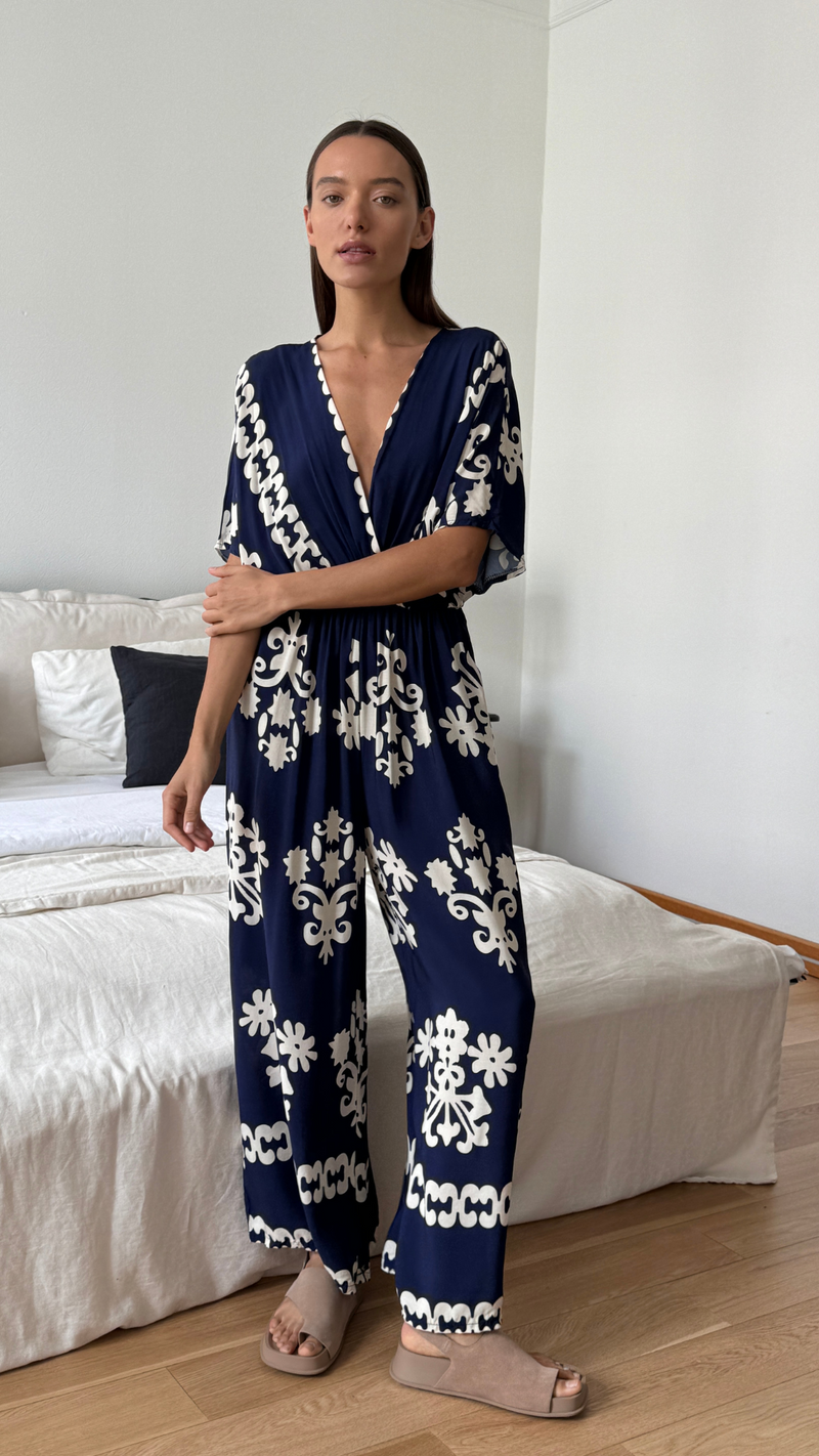 MOLLY PRINTED JUMPSUIT - CELESTE BLUE