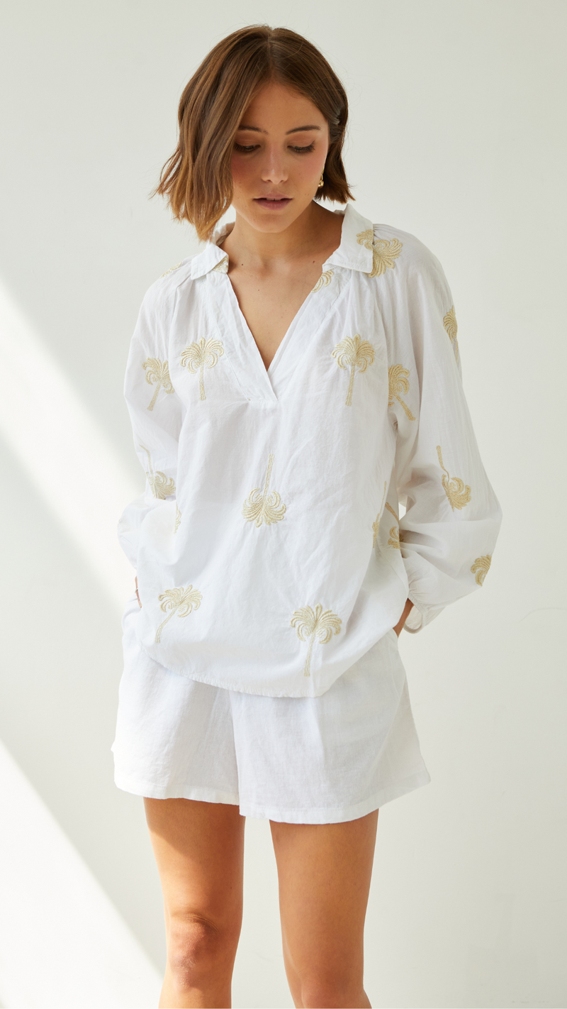 MIRELLE EMBROIDERED TOP - WHITE