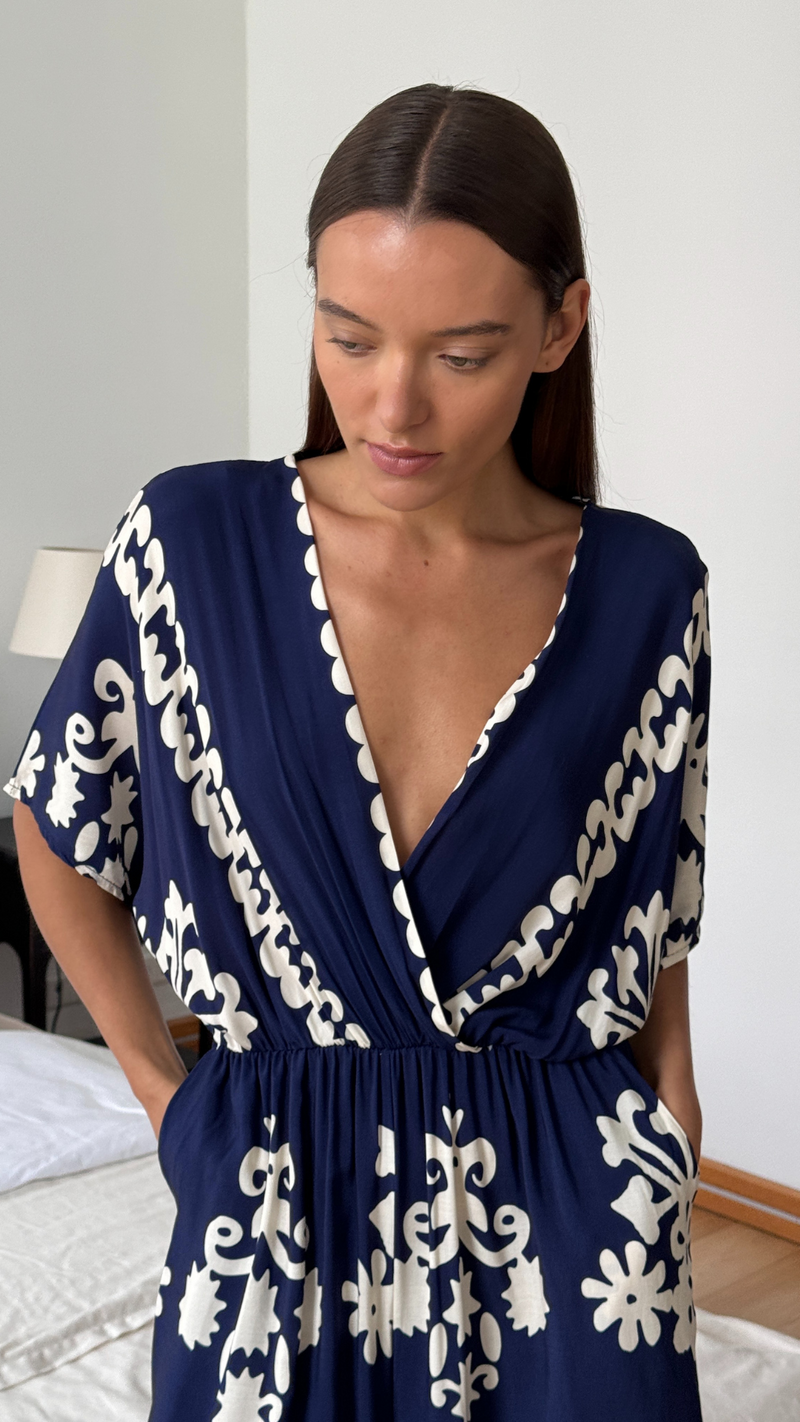 MOLLY PRINTED JUMPSUIT - CELESTE BLUE