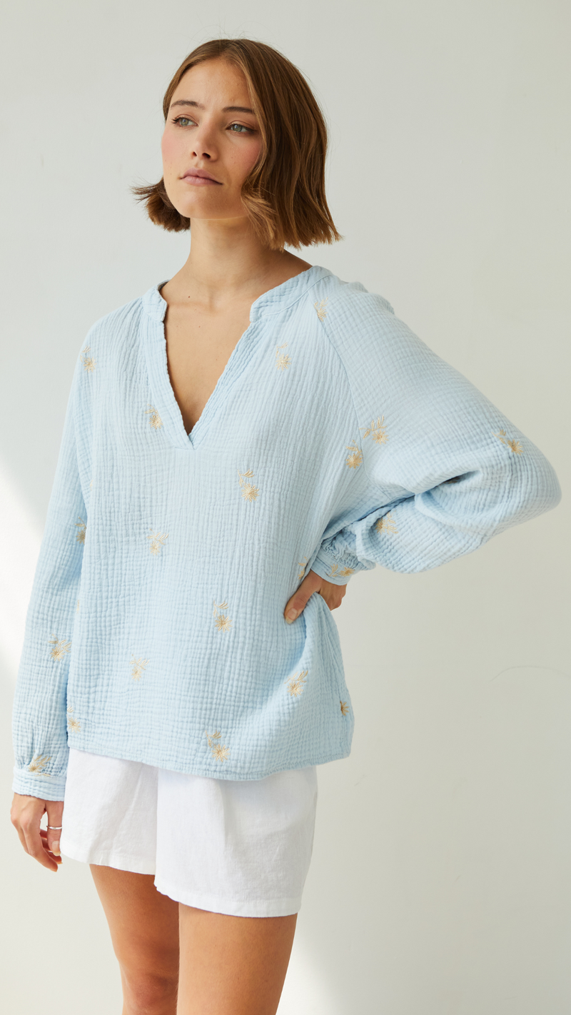 ZAINA EMBROIDERED TOP - SKY BLUE