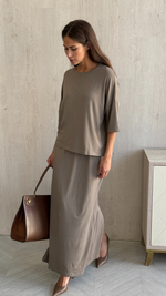 ARIA JERSEY SKIRT - TAUPE