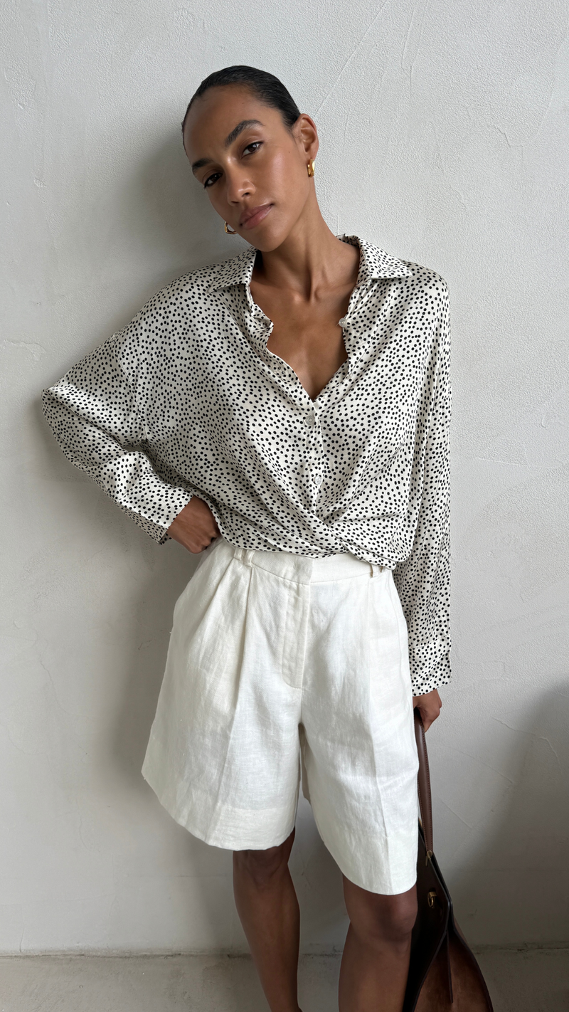 RHEA SILK SHIRT - IVORY POLKA DOTS