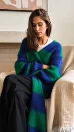 KAY CARDIGAN - EMERALD BLUE MARINE STRIPES