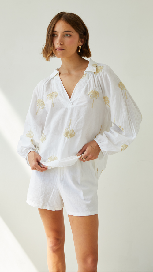 MIRELLE EMBROIDERED TOP - WHITE