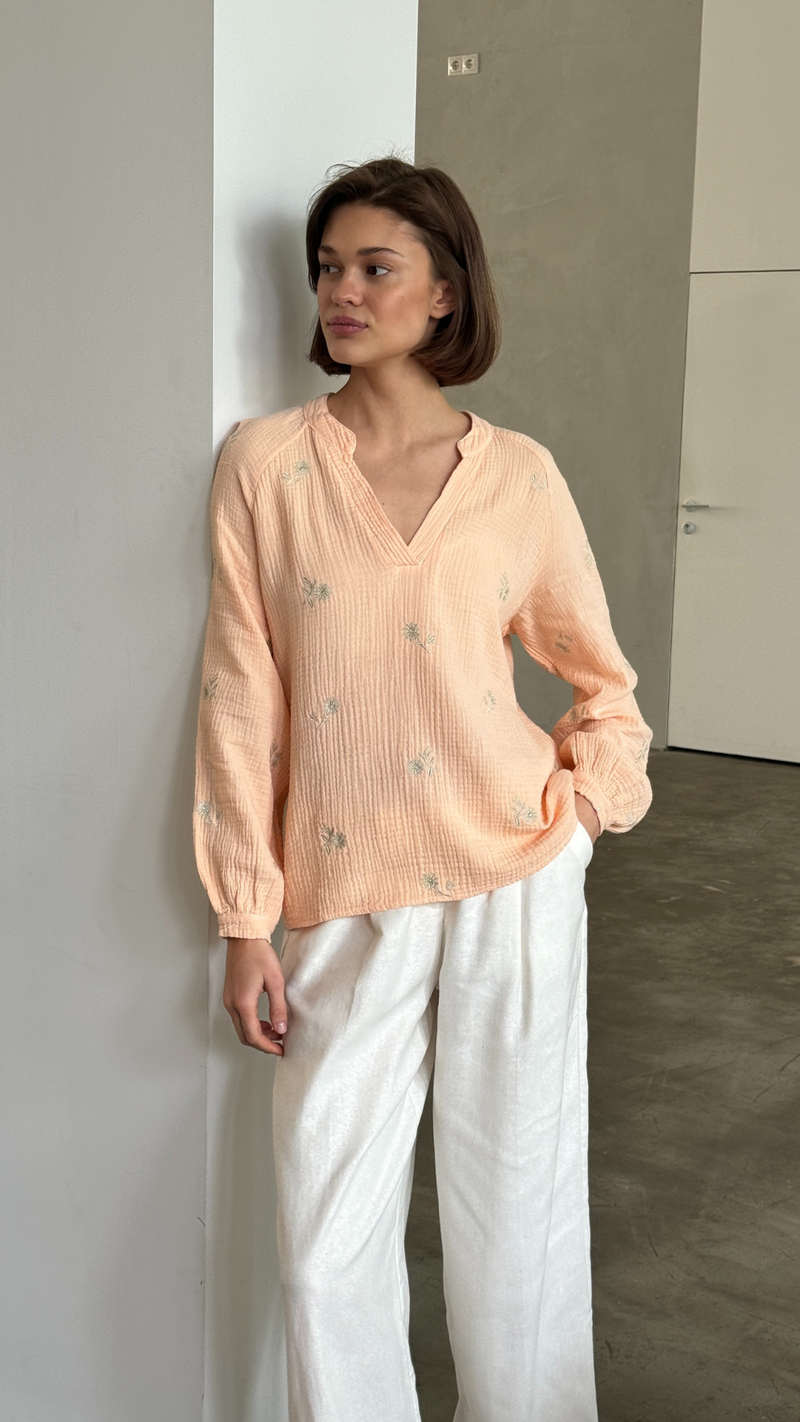 ZAINA EMBROIDERED TOP - APRICOT