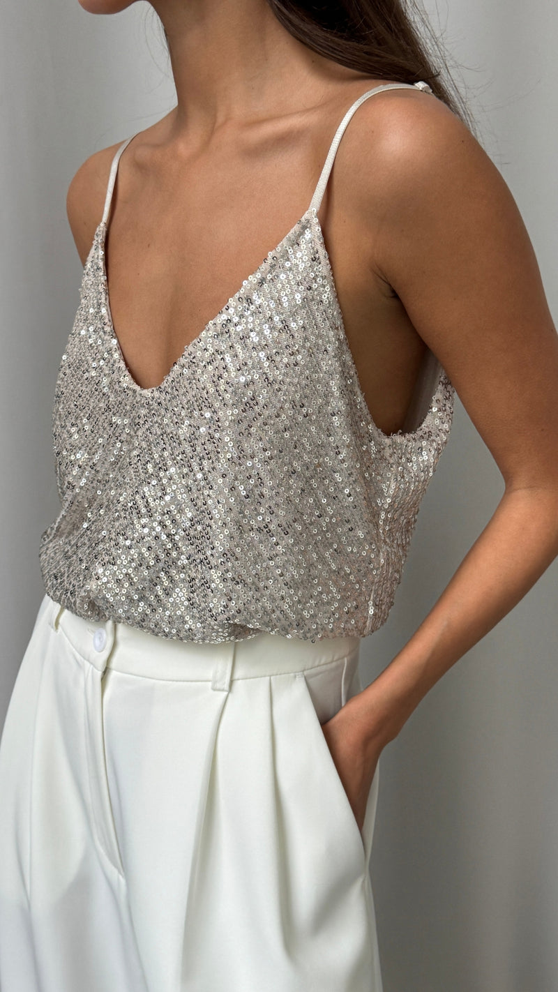 SIENNA SEQUIN CAMISOLE - SILVER