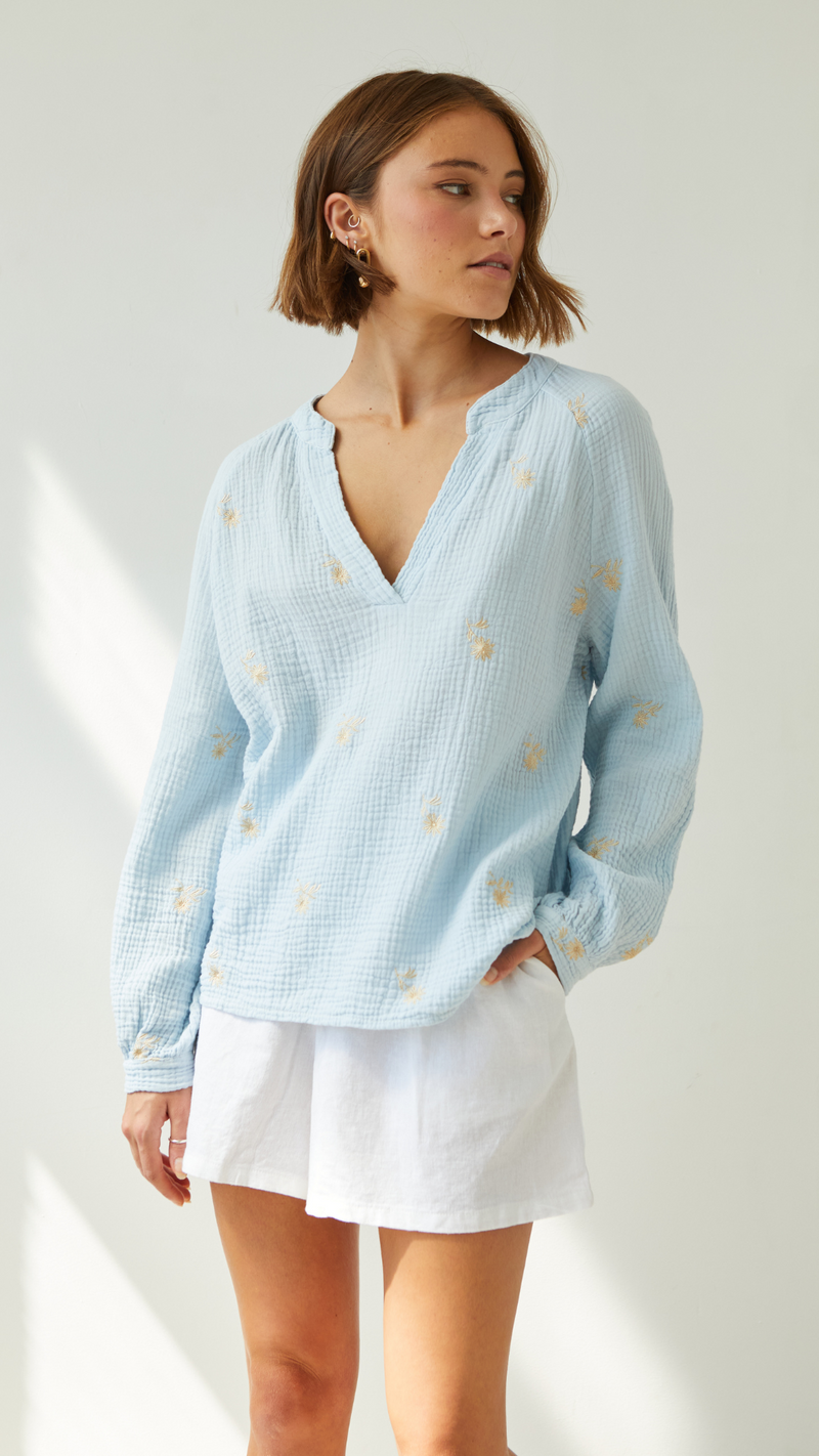 ZAINA EMBROIDERED TOP - SKY BLUE