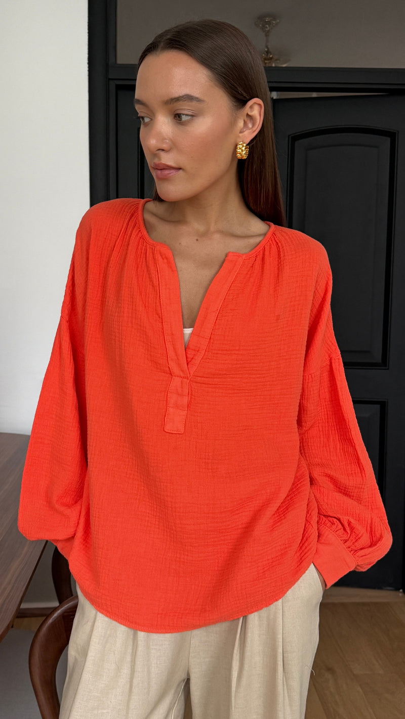 PEACH COTTON SHIRT - TANGERINE