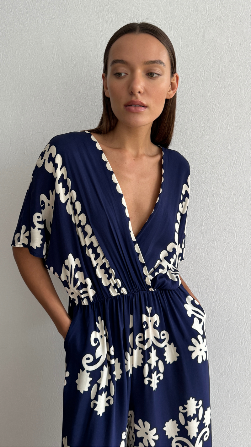 MOLLY PRINTED JUMPSUIT - CELESTE BLUE