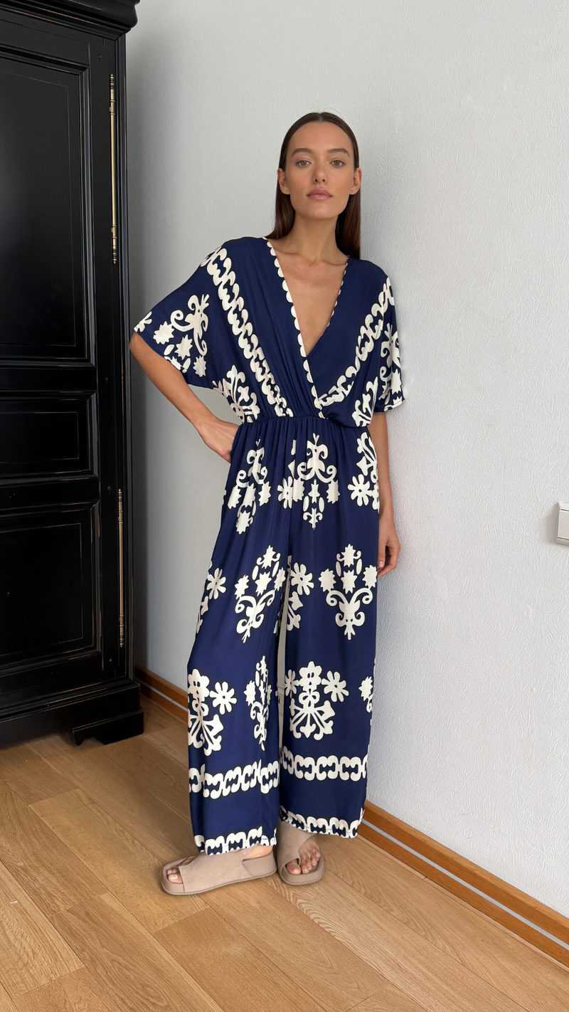 MOLLY PRINTED JUMPSUIT - CELESTE BLUE