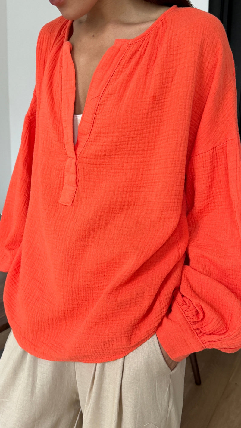 PEACH COTTON SHIRT - TANGERINE