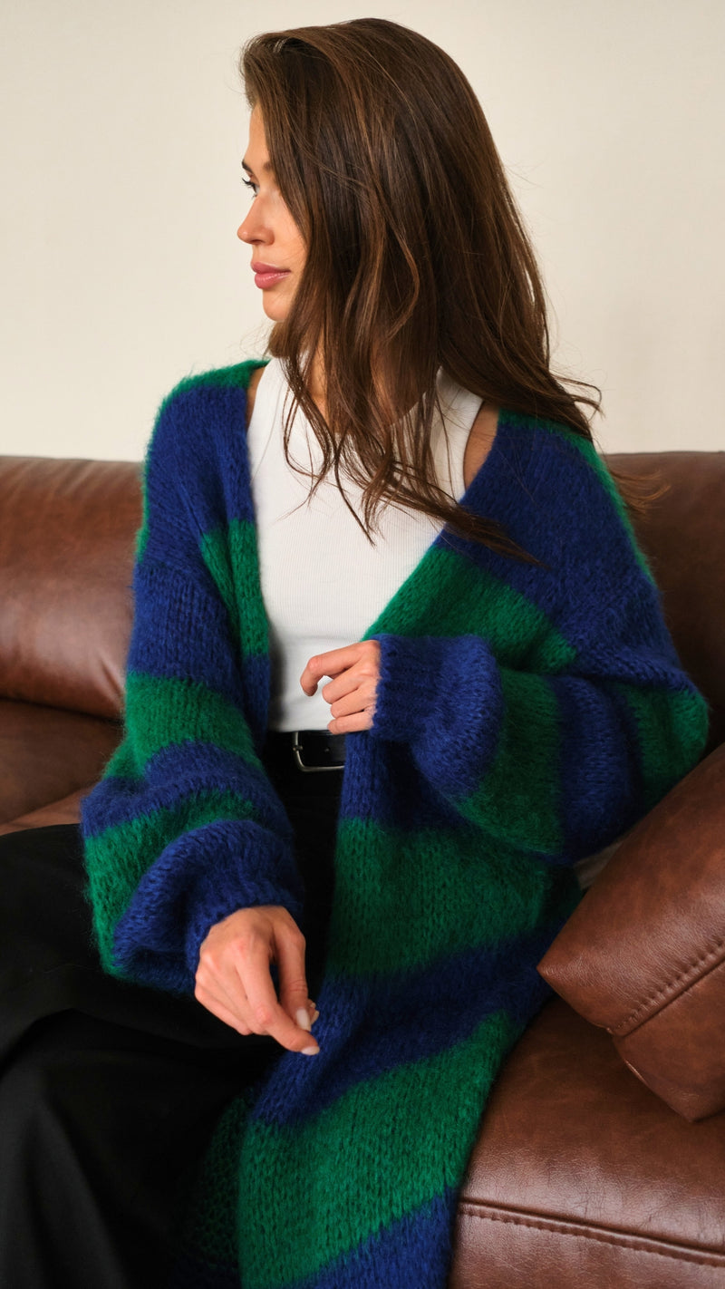 KAY CARDIGAN - EMERALD BLUE MARINE STRIPES