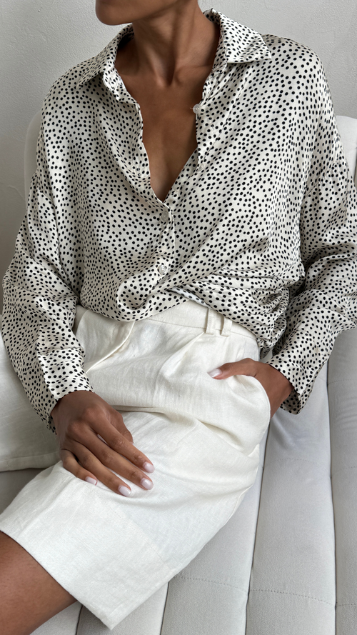 RHEA SILK SHIRT - IVORY POLKA DOTS