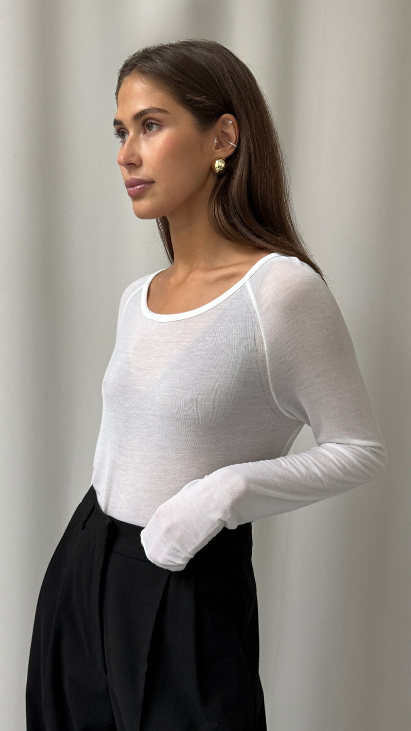 ESME CASHMERE JERSEY TOP - WHITE