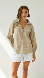 MIRELLE EMBROIDERED TOP - LIGHT TAUPE