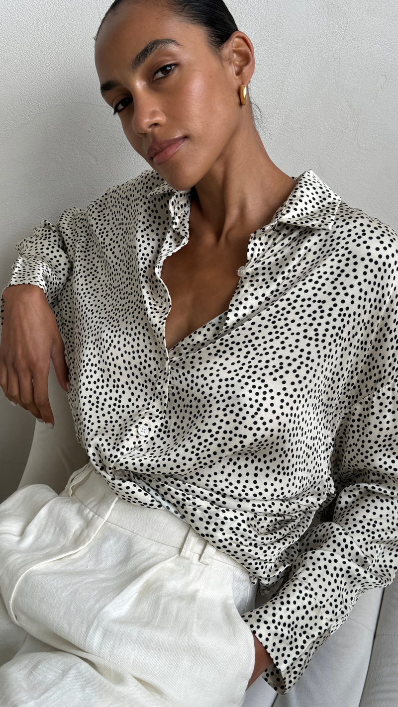 RHEA SILK SHIRT - IVORY POLKA DOTS