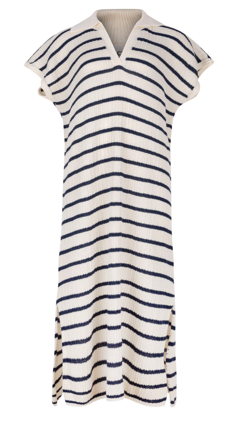 ERIN KNIT DRESS - ECRU NAVY STRIPES