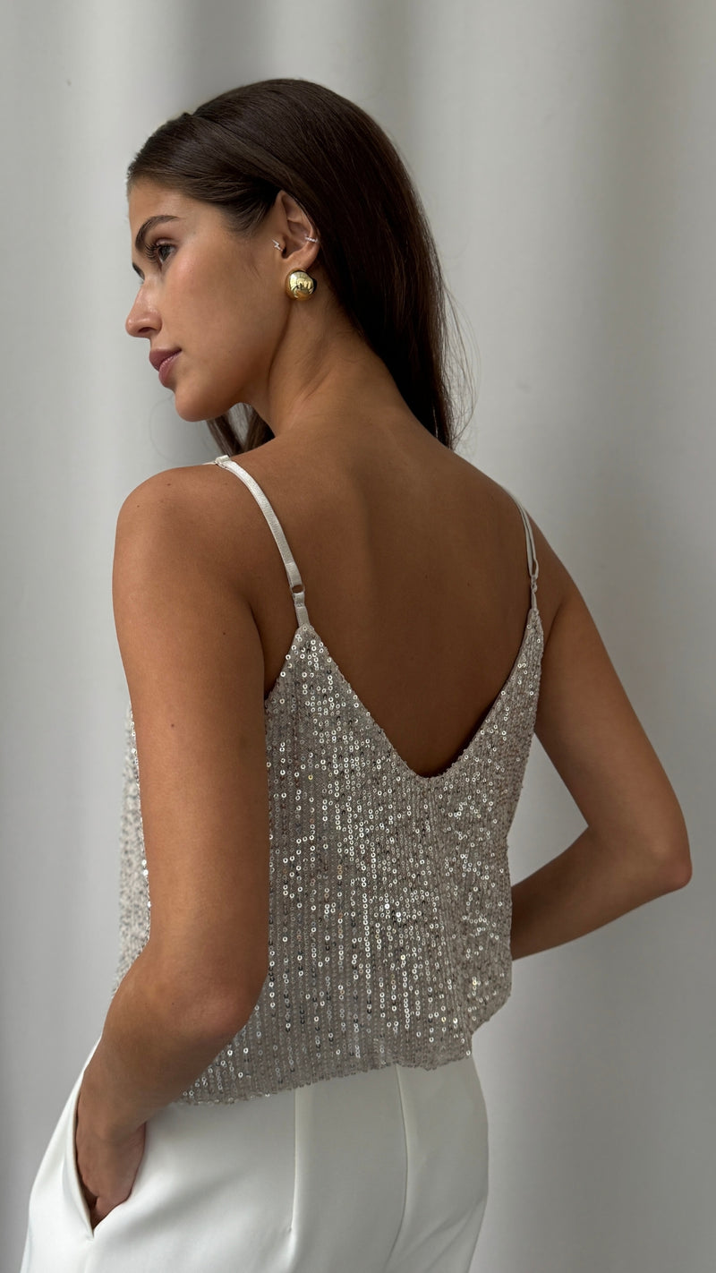 SIENNA SEQUIN CAMISOLE - SILVER