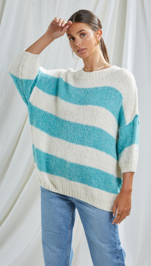 CRISTINA SWEATER - AQUA STRIPES