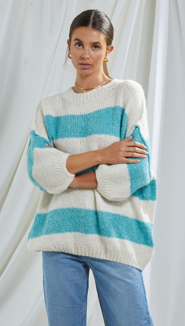 CRISTINA SWEATER - AQUA STRIPES