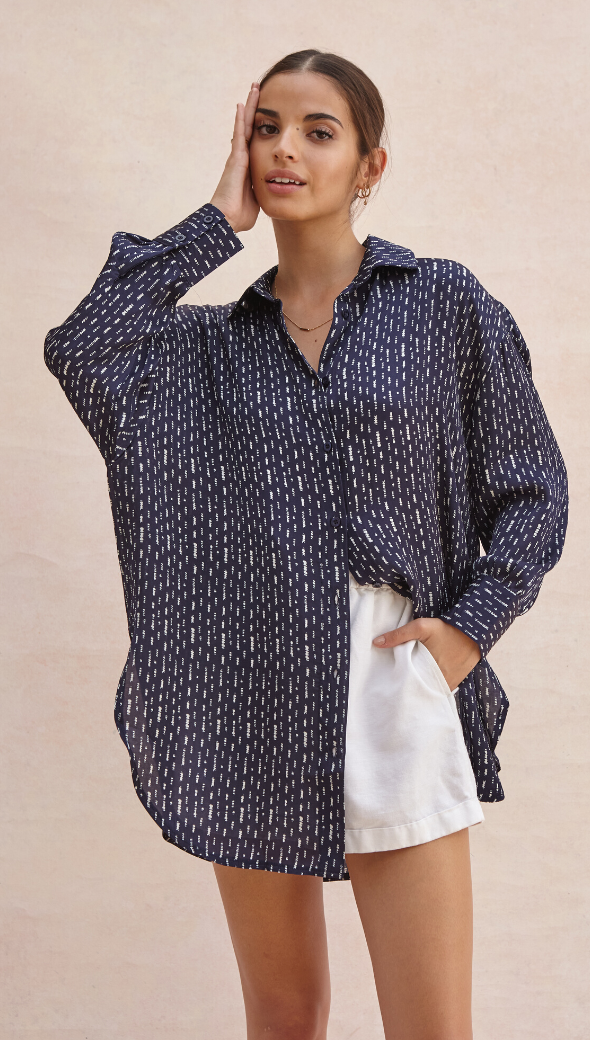 MADELINE PRINTED SHIRT - NAVY