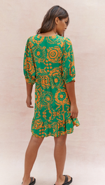 MICHELLE DRESS - GREEN ORANGE PRINT