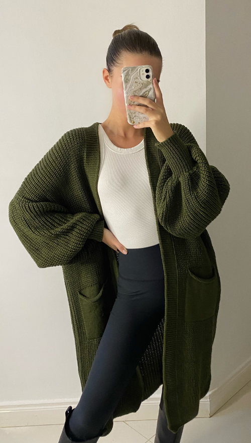 SELMA BELL SLEEVE CARDIGAN - KHAKI