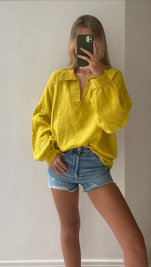 CATALINA POLO COLLAR TOP - LEMON