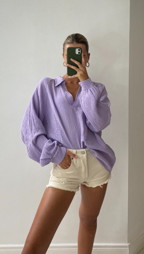 CATALINA POLO COLLAR TOP - LILAC